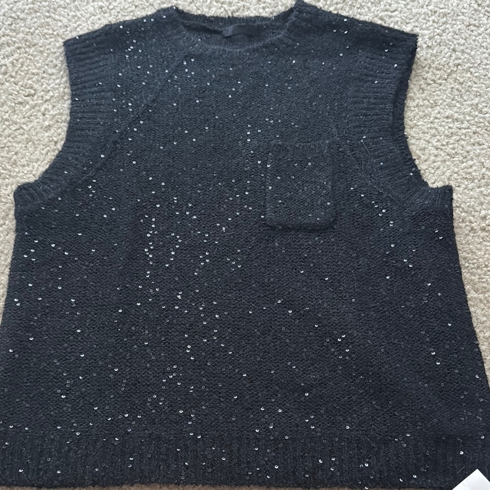 Sparkling Black Sleeveless Sweater